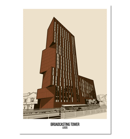 Broadcasting Tower Art Print, Leeds Beckett