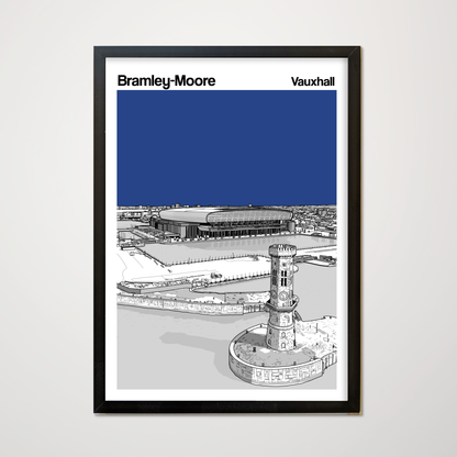 Framed artwork of Bramley Moore Dock with a blue sky background
